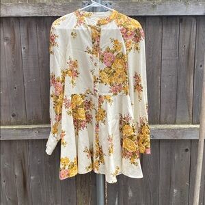 Sezane Cream and Yellow Floral Long Sleeve Dress